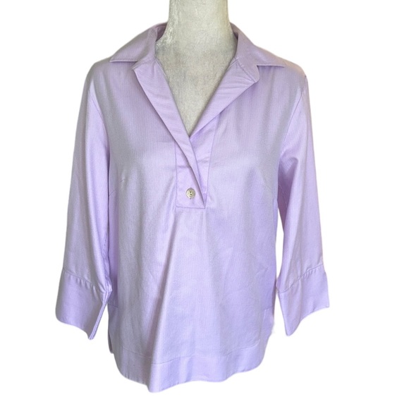 LN Hinson Wu Aileen 3/4 Sleeve Lilac Herringbone Button Back Popover Top - 4 - Picture 3 of 16